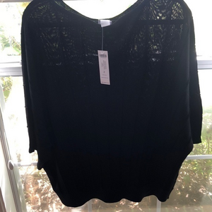 Chicos size 12 bat wing sweater with pleats & a banded waist line in black‎